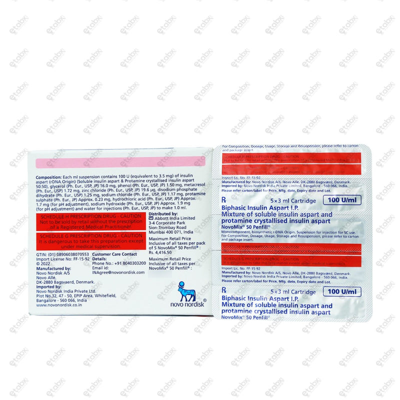 NOVOMIX 50 Penfill 5x3ml