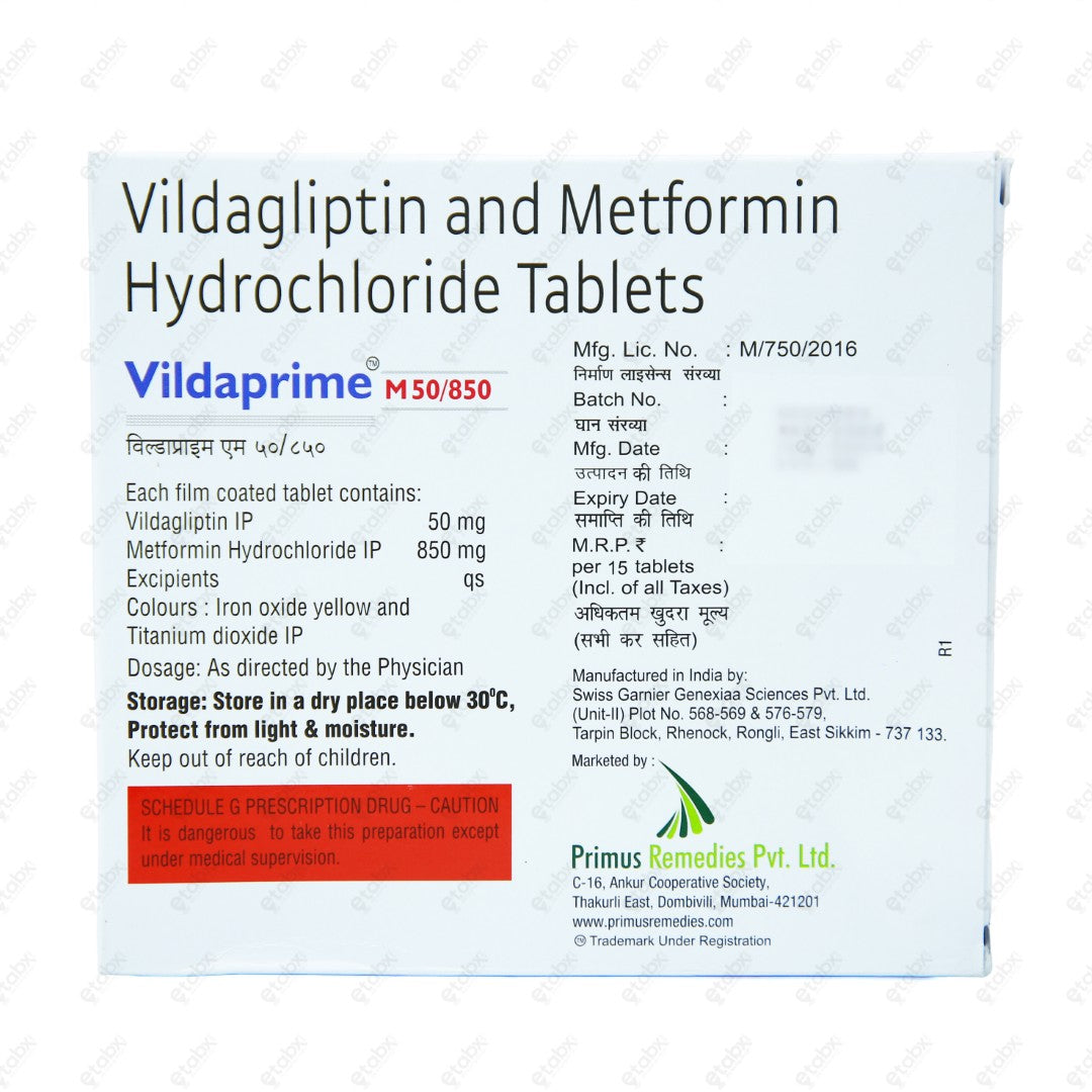 VILDAPRIME M 50/850mg Tablets (15's)