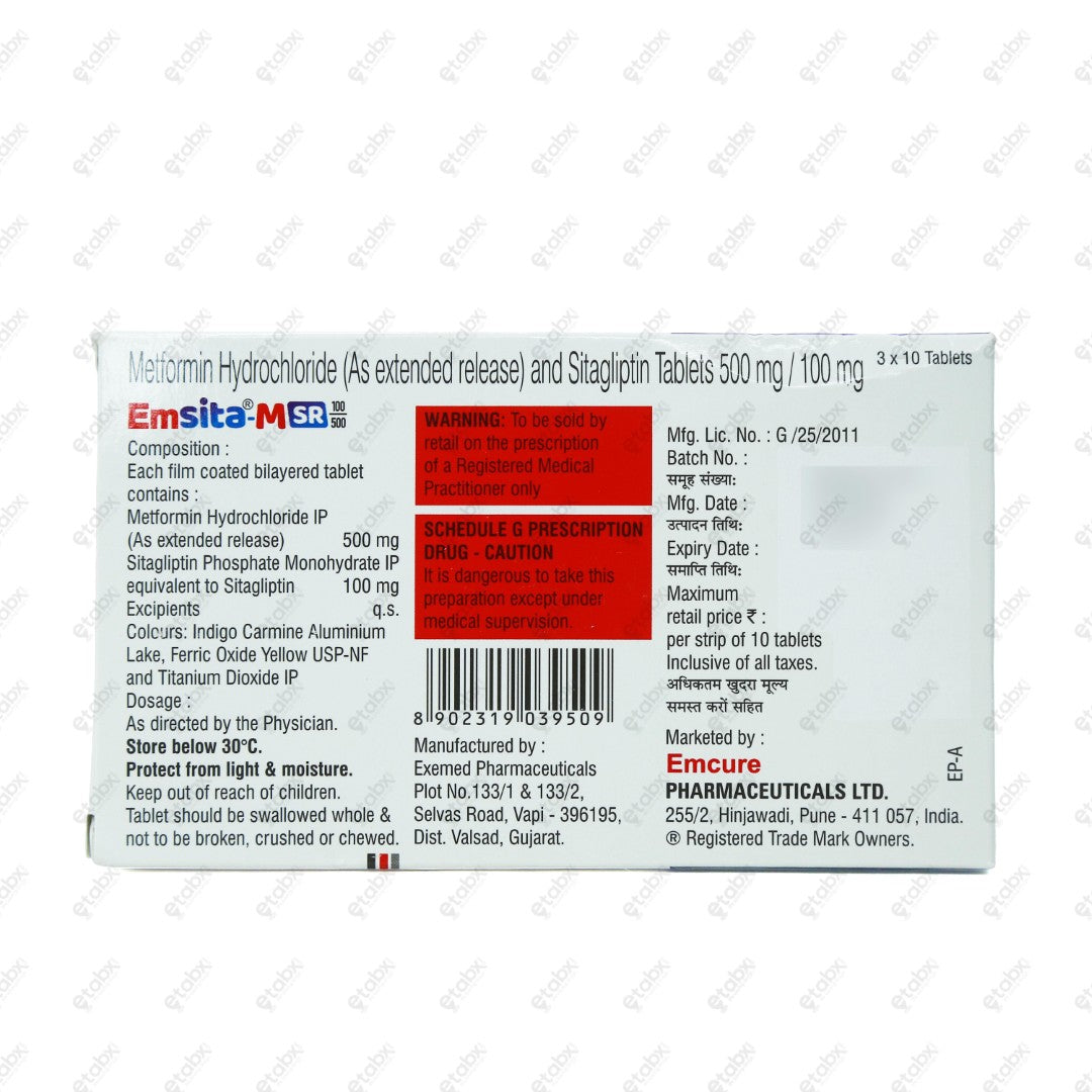 Emsita M SR 100/500mg Tablet 10's
