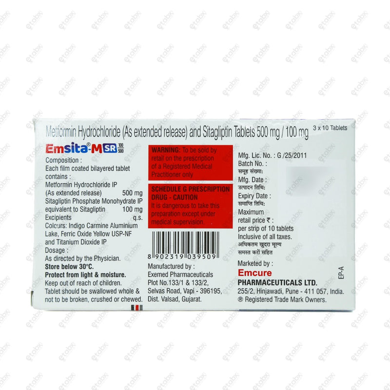 Emsita M SR 100/500mg Tablet 10's