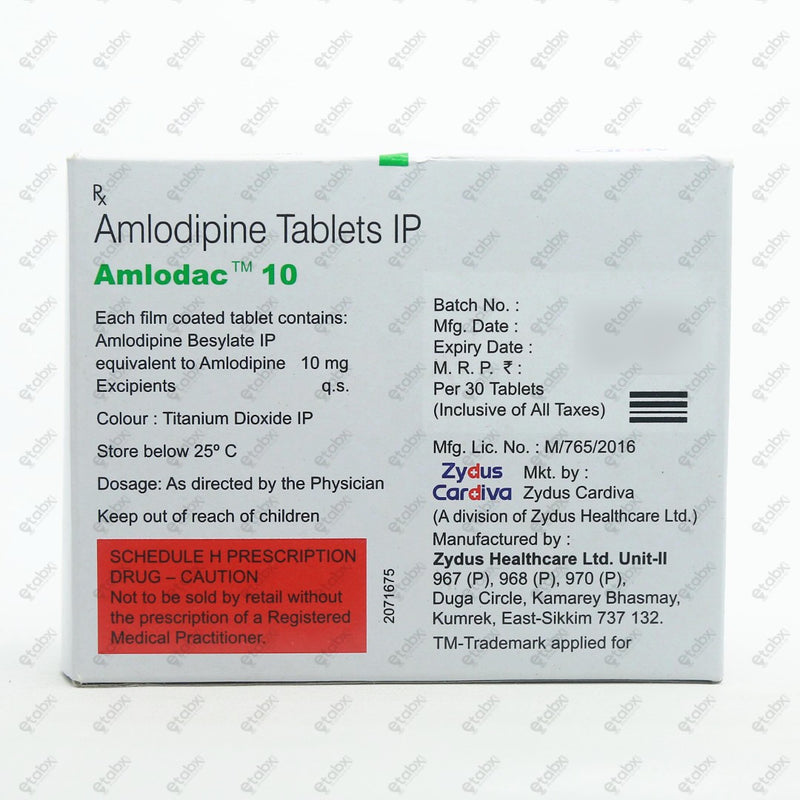 Amlodac 10mg Tablet 30's