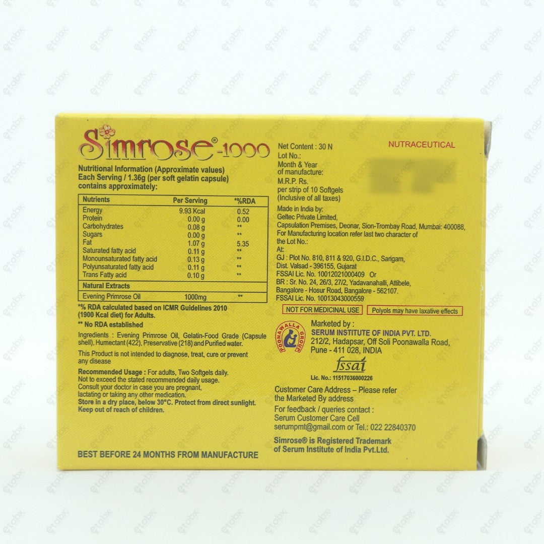 SIMROSE 1000mg Capsule (Evening Primrose Oil)