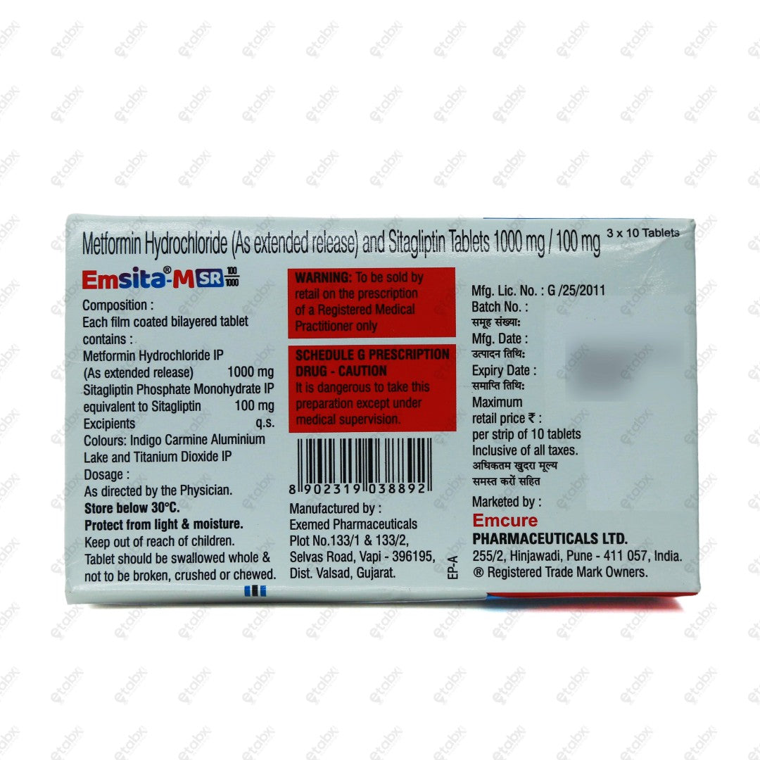 Emsita M SR 100/1000 Tablet 10's