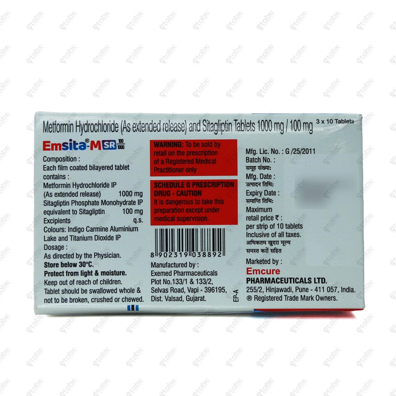 Emsita M SR 100/1000 Tablet 10's