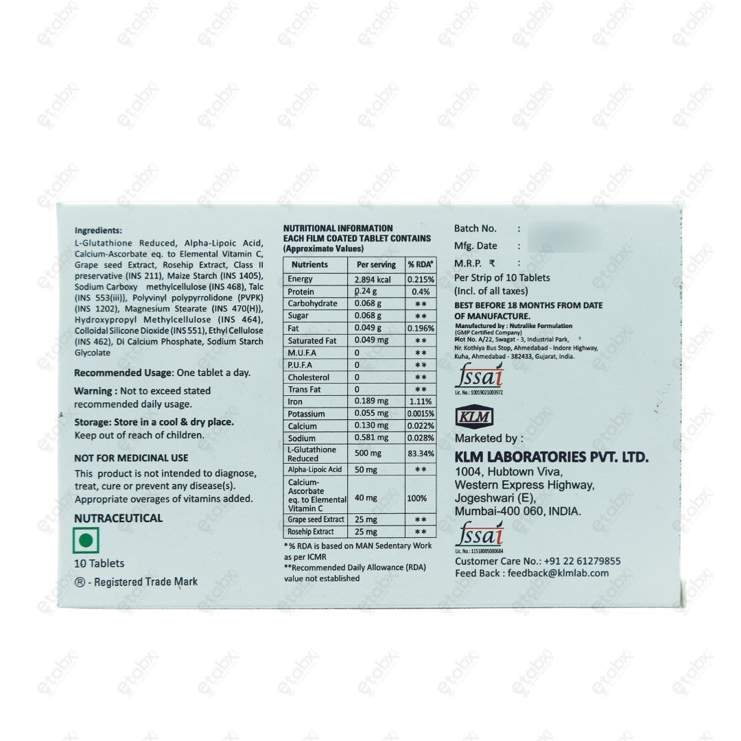 Glutaderm Plus Tablet 10's