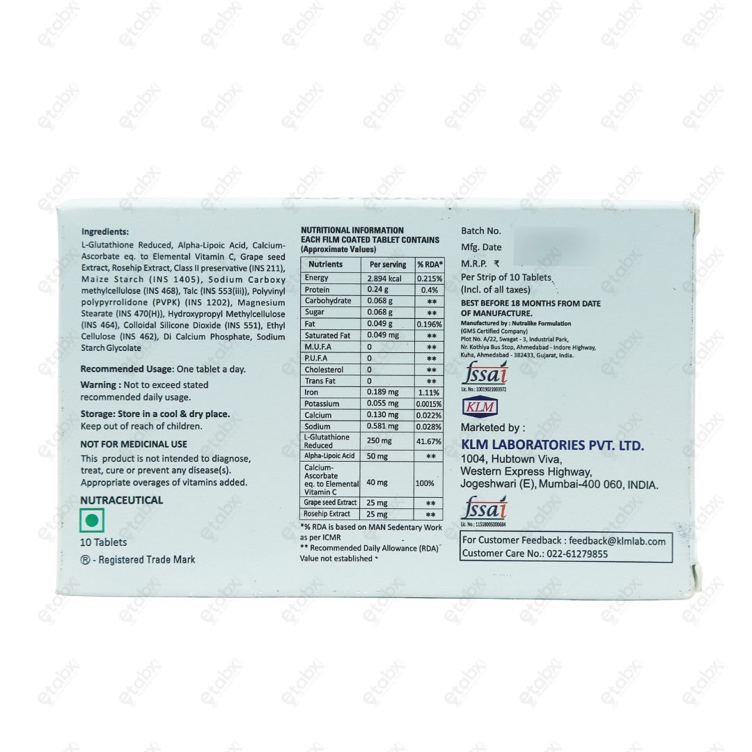 Glutaderm Tablets 10's