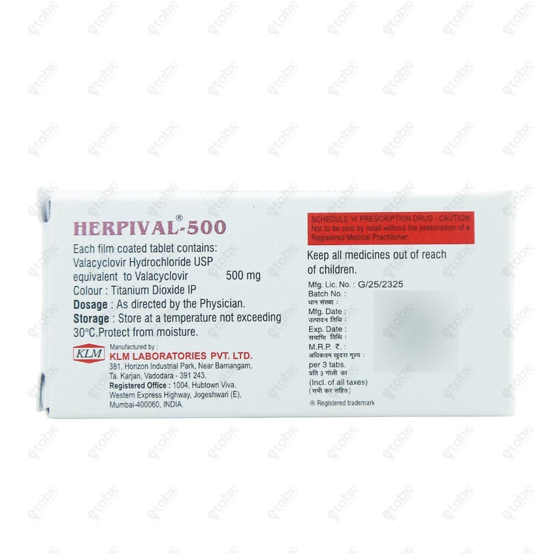 Herpival 500mg Tablet 3's