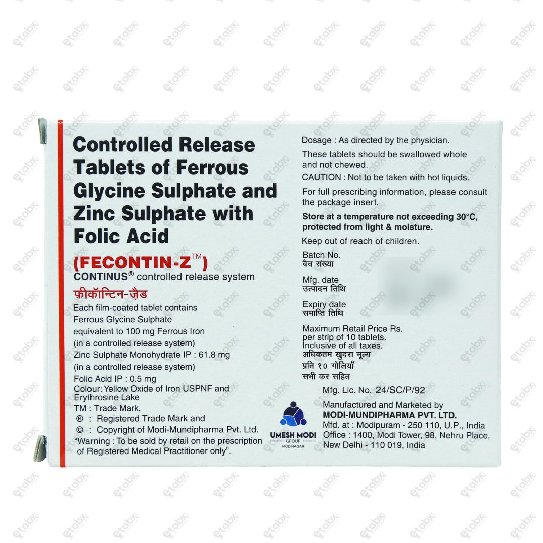 Fecontin-Z Tablet 10's
