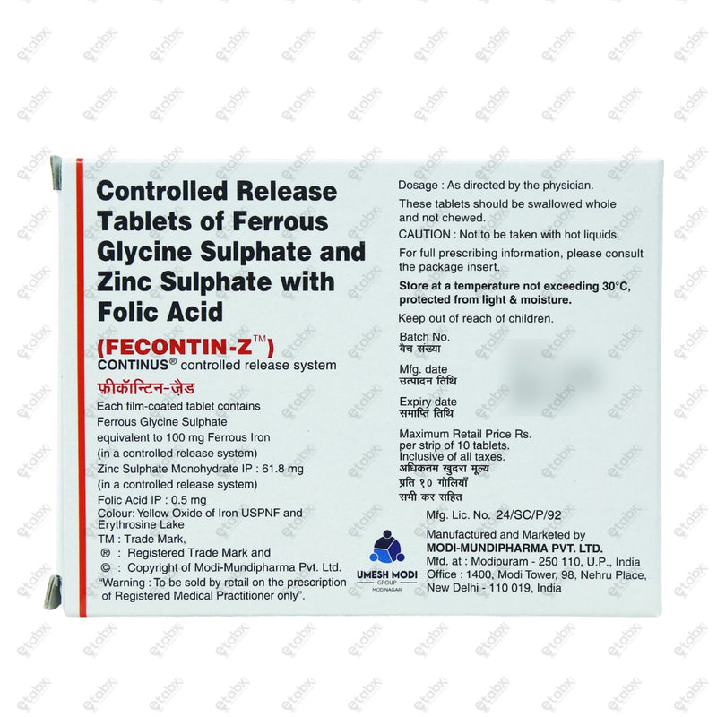 Fecontin-Z Tablet 10's