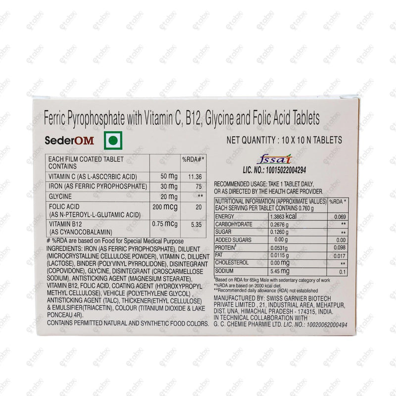 Sederom Tablet 10's