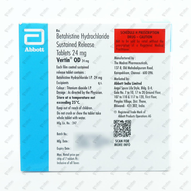 Vertin OD 24mg Tablet 7's
