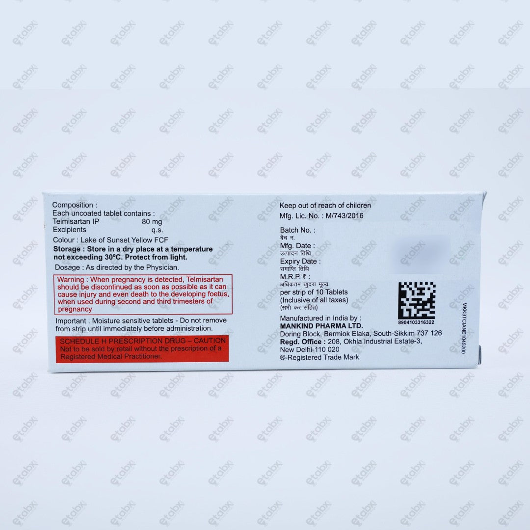 Telmikind 80mg Tablet 10's