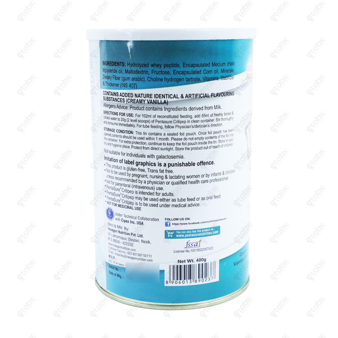 Pentasure Critipep Creamy Vanilla 400gm