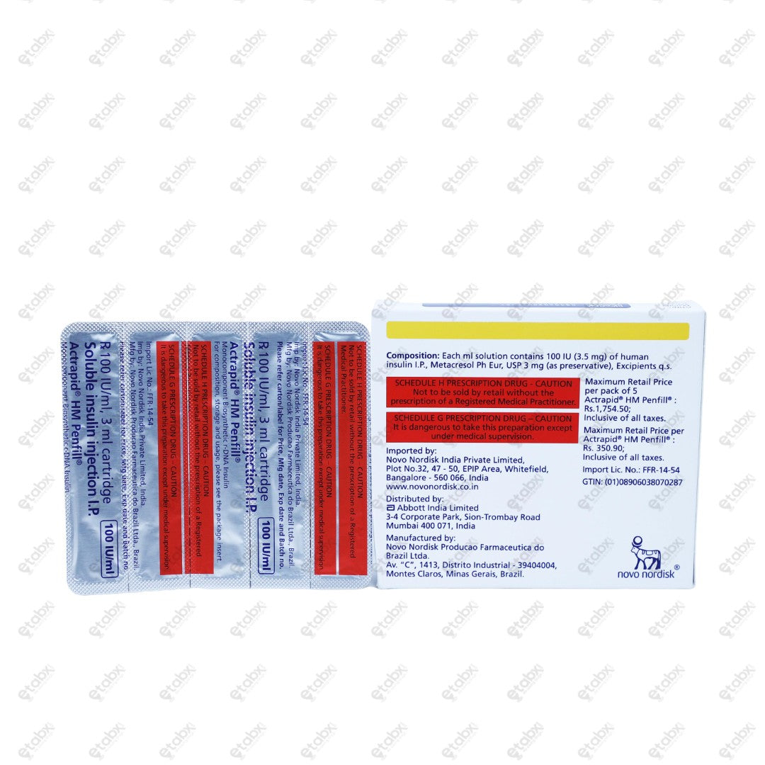 Actrapid HM Penfill Insulin 100IU/ml 3ml 5x