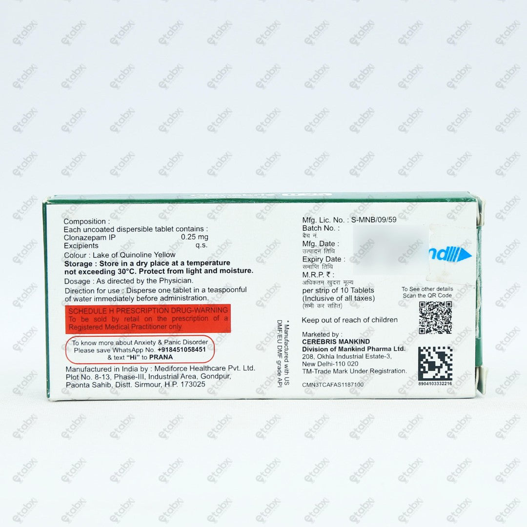 Clonabris 0.25mg Tablet 10's