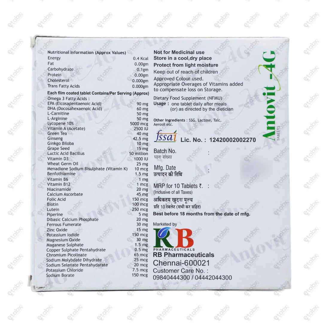 ANTOVIT 4G Tablets (10's)