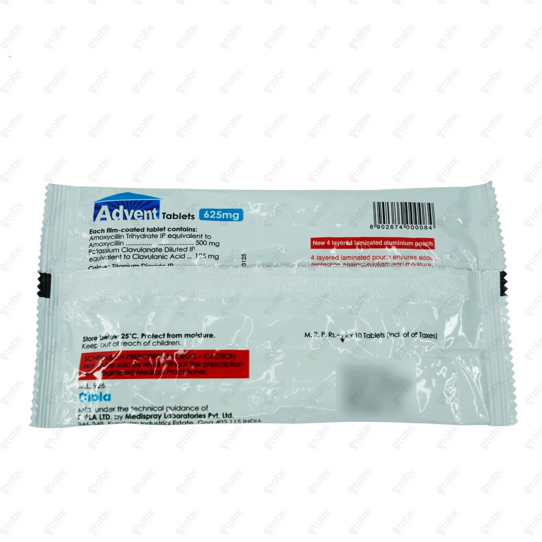 Advent 625mg Tablets 10's