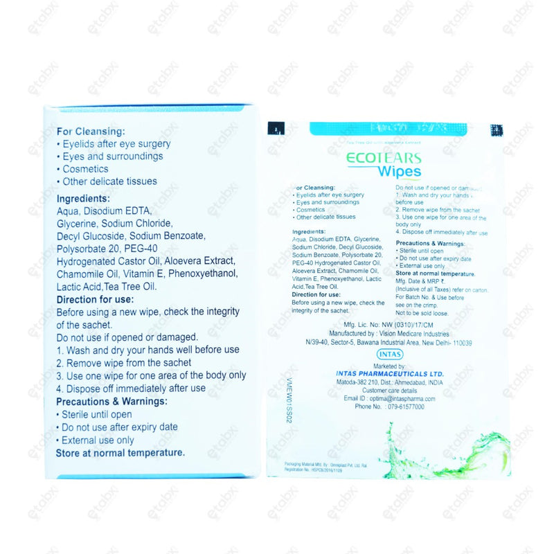 Eco Tears Wipes 20's