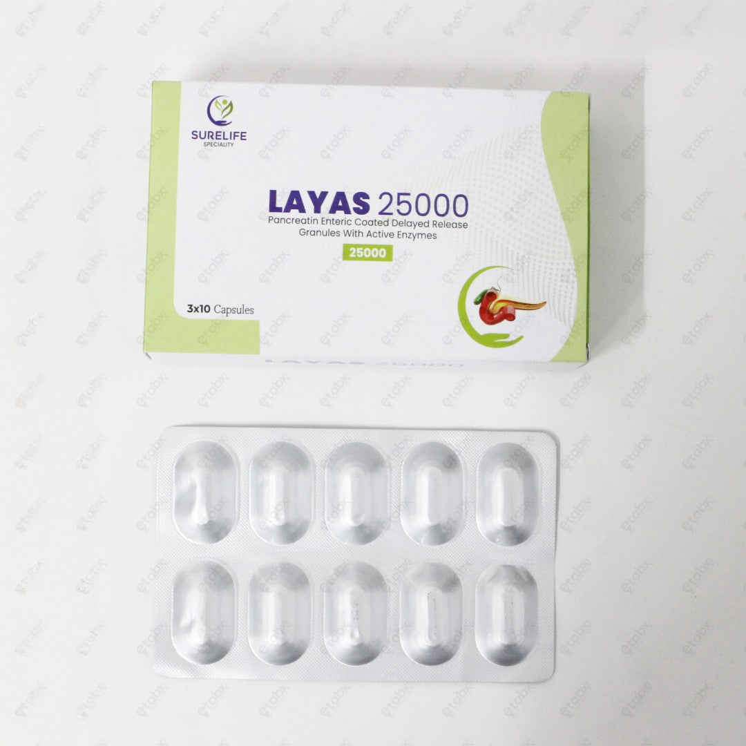 Layas 25000 Capsules Pancreatic Enzyme Supplement 10's