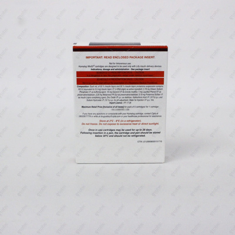 Humalog Mix 50 Cartridge 100IU/ml (5x3ml) – Balanced Insulin Therapy for Diabetes