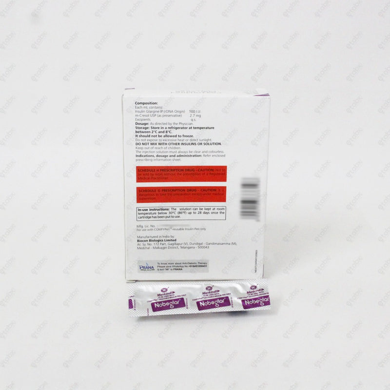 Nobeglar 100IU/ml Cartridge 3ml – Long-Acting Insulin Glargine for Diabetes Control