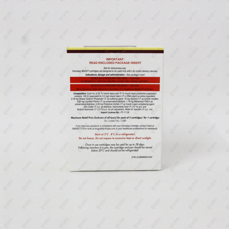 Humalog Mix 25 Cartridge 100IU/ml (5x3ml) – Premixed Insulin Lispro for Type 2 Diabetes