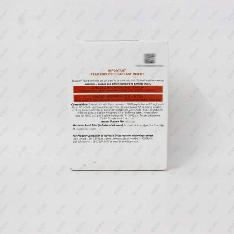 Eglucent Rapid Insulin Cartridge 5x3ml