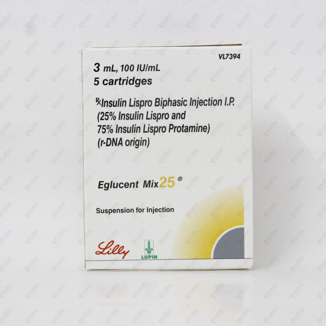 Eglucent Mix 25 Insulin Cartridge 5x3ml