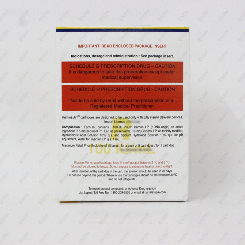 Humulin R Insulin Cartridge 5x3ml