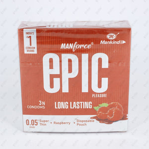 MANFORCE EPIC CONDOMS (PLEASURE) Raspberry 3'S