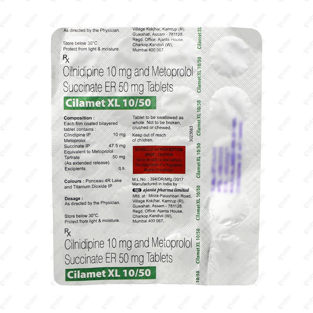 Cilamet XL 10/50mg Tablet 20's