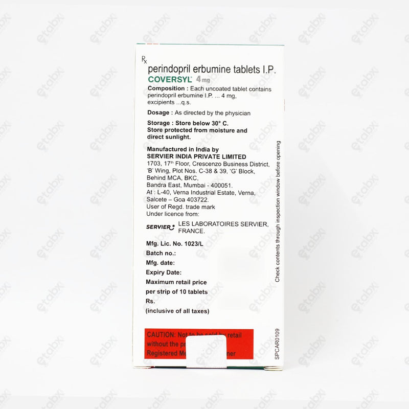 Coversyl 4mg Tablet 10's